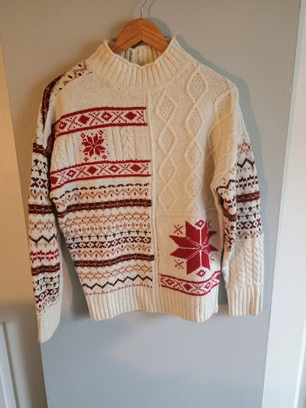 Vintage American eagle cableknit Nordic pattern Christmas sweater women's small